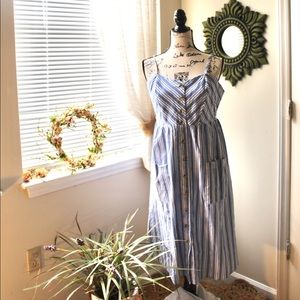 🧵🧵Grey-blue and white striped midi dress